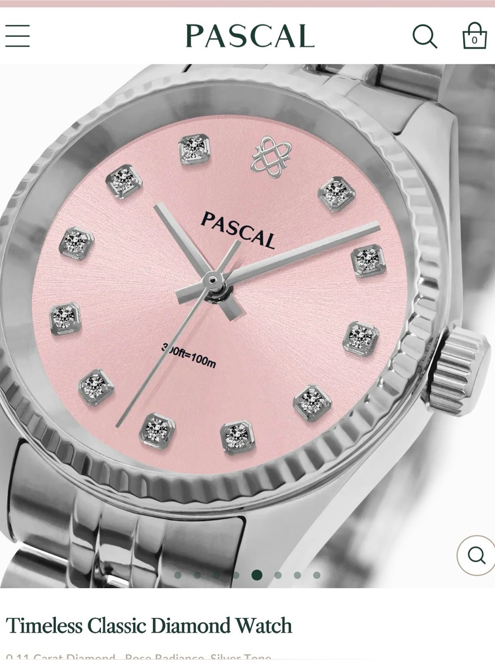 Silver Watch with Pink Dial and Crystal Markers Pascal - Picture 8 of 9